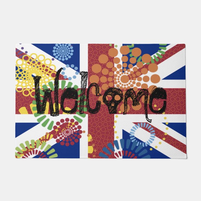 Willkommen Union Jack British Skull Dots Color Fußmatte (Vorderseite)