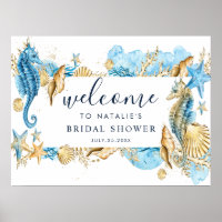 Willkommen unter dem Sea Blue & Gold Brautparty