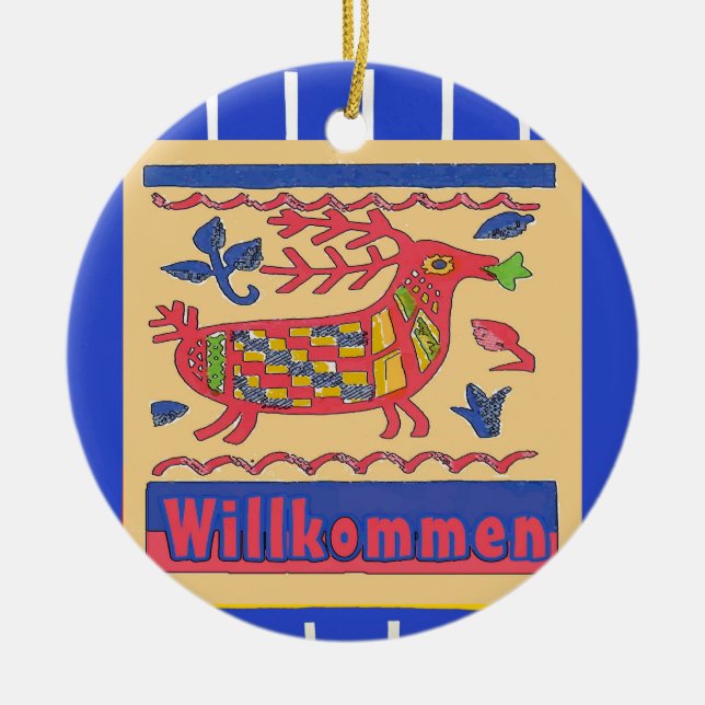 Willkommen ,Vintages Hirsch, fügen, bearbeiten Keramik Ornament (Vorne)