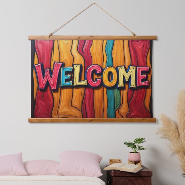 WILLKOMMEN Wandteppich Mit Holzrahmen (Schlafzimmer)