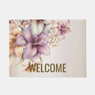 Willkommen Wasserfarbe Boho Rosa Blume Elegante Fußmatte