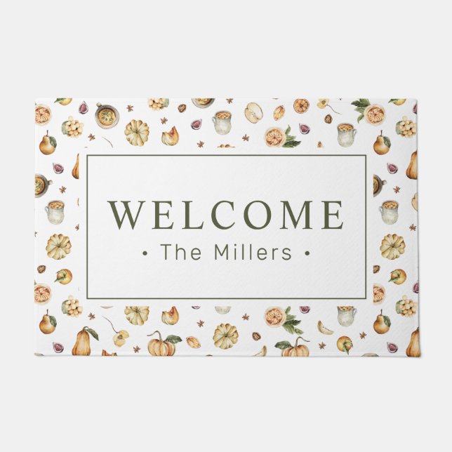Willkommen Wasserfarbe Pumpkins Muster Namen Fußmatte (Vorderseite)