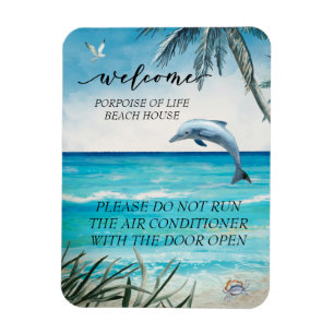 Willkommen Watercolor Beach House Dolphin Magnet