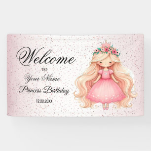 Willkommen Watercolor Pink Prinzessin Geburtstagsp Banner