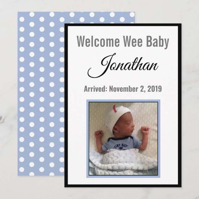 Willkommen Wee Baby NAME Ankündigung (Vorne/Hinten)