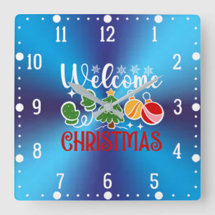 Willkommen Weihnachten-63758 Quadratische Wanduhr