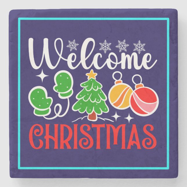 Willkommen Weihnachten Steinuntersetzer (Vorderseite)