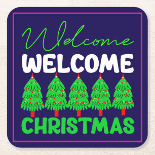 Willkommen Weihnachtsbaum Feiertagsdesign-85600 Rechteckiger Pappuntersetzer