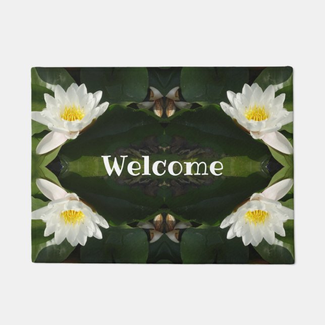 Willkommen, White Lotus Blume Türmatte (Vorderseite)