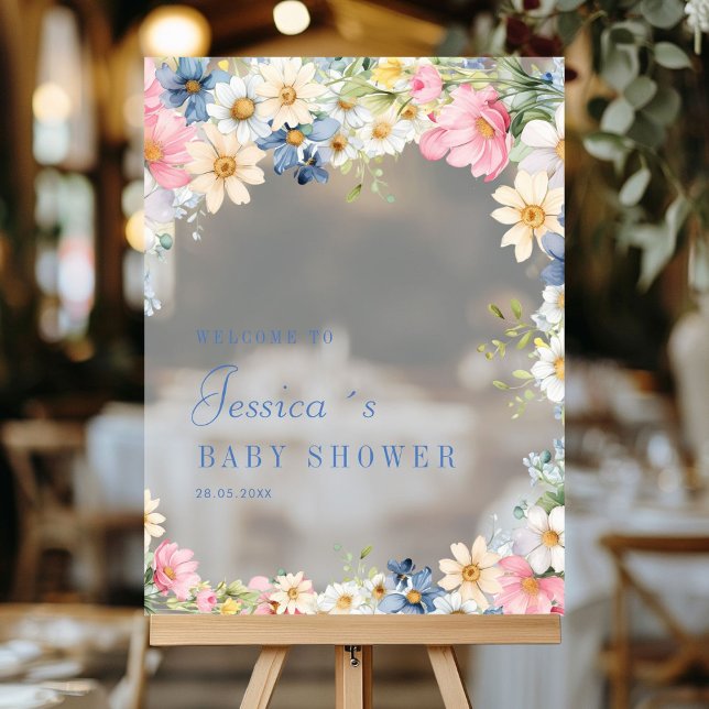 Willkommen! Wildblume, Babydusche Acrylschild (Welcome! Wildflower, Baby Shower Acrylic Sign with your name and date.)