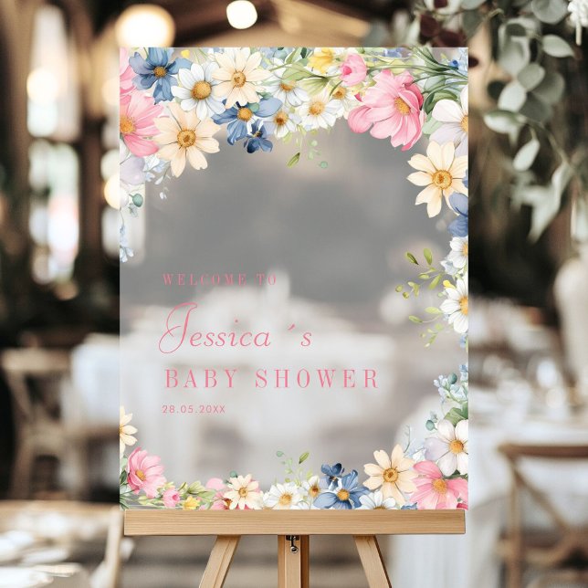Willkommen! Wildblume, Babydusche Acrylschild (Welcome! Wildflower, Baby Shower Acrylic Sign with your name and date.)