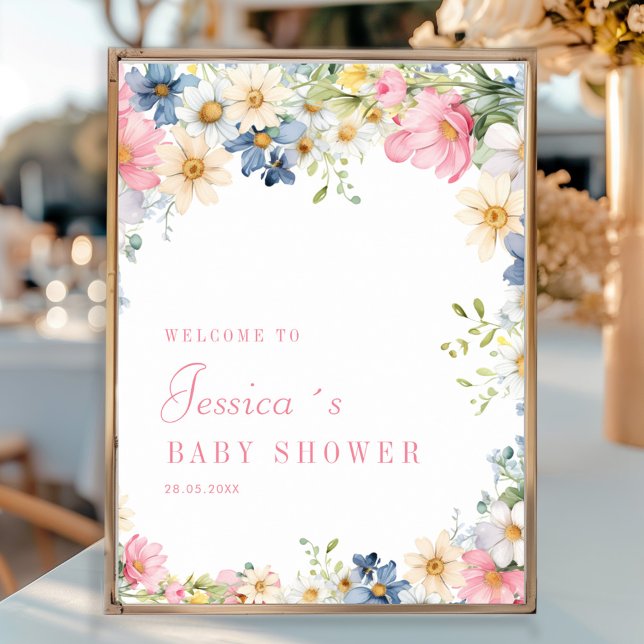 Willkommen! Wildblume, Babydusche Poster (Personalized "Welcome!" Wildflower, Baby Shower Poster with your name and date.)