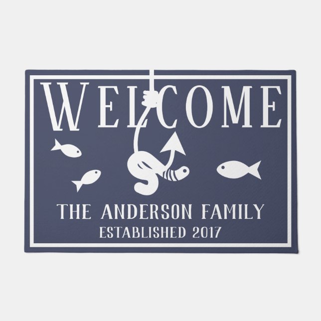 Willkommen Wurm auf einem Hook & Fish Lake House Fußmatte (Vorderseite)