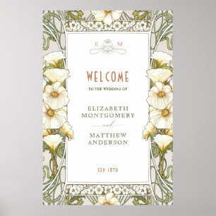 Willkommen Zeichen Calla Lily Vintage Art Nouveau  Poster