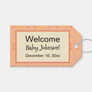 Willkommen zu Hause Baby Peach Gelbe geometrische  Geschenkanhänger