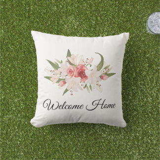 Willkommen Zu Hause Wasserfarben Blumen Design Out Kissen