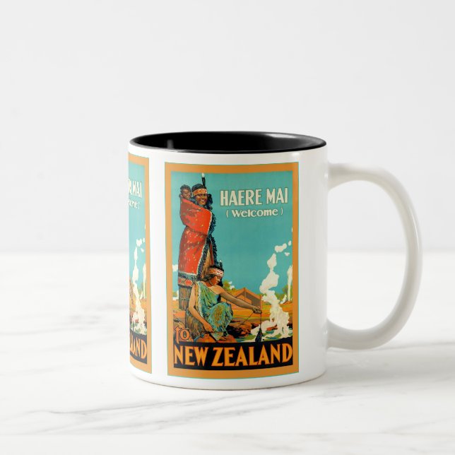 Willkommen zu Neuseeland ~ Haere MAI ~Vintage Zweifarbige Tasse (Rechts)