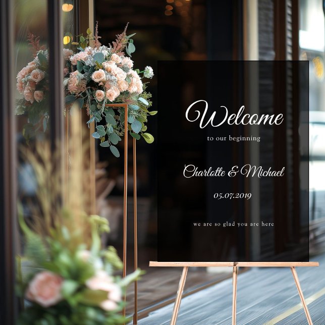 Willkommen zu unserem Anfang! Acrylschild (Welcome to our beginning! foam board acrylic sign with your nameas and date.)