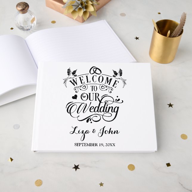 Willkommen zu unserer Hochzeit Gästebuch (Vorderseite Offen)