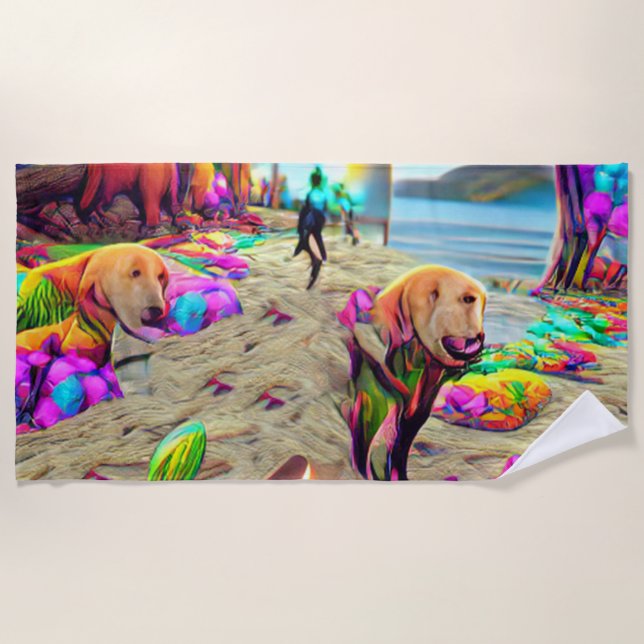 Willkommen Zuhause Beach Family Labrador Retriever Strandtuch (Vorderseite)