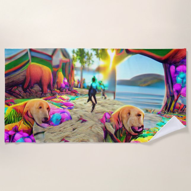 Willkommen Zuhause Beach Family Labrador Retriever Strandtuch (Vorderseite)