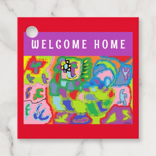 Willkommen Zuhause Gruß mit Kunstbild Geschenkanhänger (Vorderseite)