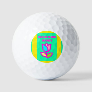 WILLKOMMEN ZUHAUSE LILA UND GELB-DESIGN GOLFBALL