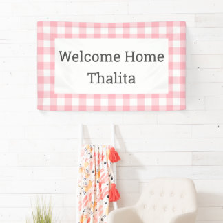 Willkommen Zuhause Name Rosa und Weiß Buffalo Karo Banner