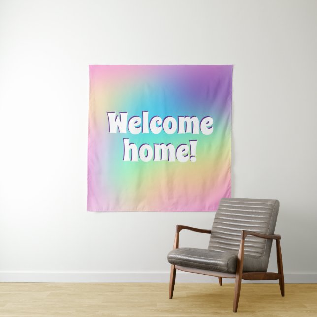 Willkommen Zuhause! Pastel Rainbow Wandteppich (Beispiel)