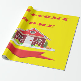 WILLKOMMEN ZUHAUSE RED UND CANARY YELLOW DESIGN GESCHENKPAPIER