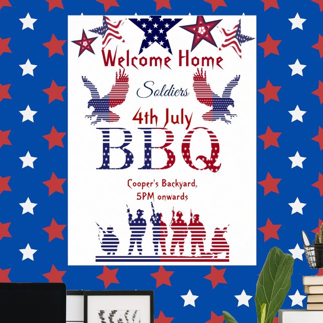 Willkommen Zuhause Soldaten 4. Juli GRILLEN Flying Poster (Welcome Home Soldiers 4th July BBQ Flying Eagles Poster)