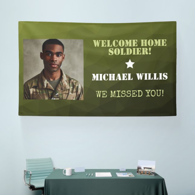 Willkommen Zuhause Soldier Individuelle Name Foto  Banner (Messe)