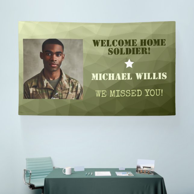Willkommen Zuhause Soldier Individuelle Name Foto  Banner (Messe)