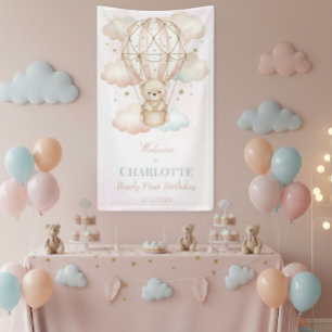 Willkommen zum 1. Geburtstag mit Heißluftballon Be Poster