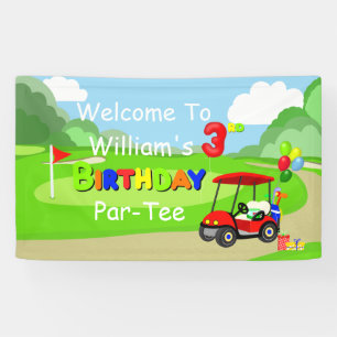 Willkommen zum 3. Geburtstag roter Golfwagen Junge Banner