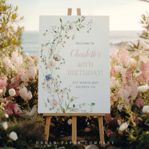Willkommen zum 40. Geburtstag mit Blush Wildblumen Poster