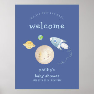 Willkommen zum Baby Shower Über Den Mond Weltraum Poster