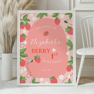 Willkommen zum ersten Geburtstag mit Pink Strawber Poster