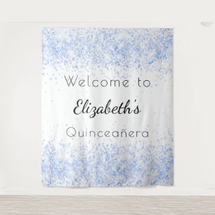 Willkommen zum Quinceanera Babyblau Weiß Wandteppich
