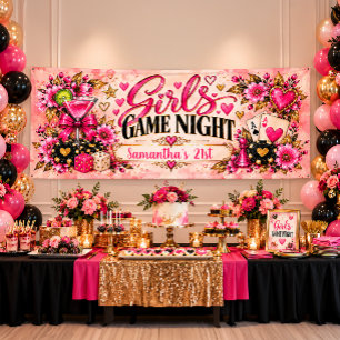 Willkommen zum Spielabend Pink Gold Black Geburtst Banner