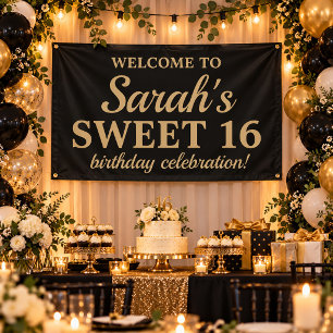 Willkommen zum süßen 16. Geburtstag - Black Gold G Banner