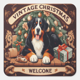 Willkommen zum Weihnachten mit vintage Berner Senn Quadratischer Aufkleber