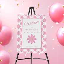 Willkommen zur Baby-Party mit rosa Blumen 