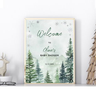 Willkommen zur Baby Shower im Winterwald Poster