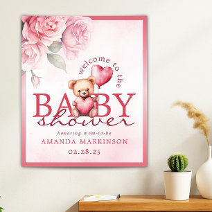 Willkommen zur Baby Shower mit Wasserfarben-Teddyb Poster