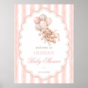 Willkommen zur Babyparty für das Teddybär-Mädchen Poster