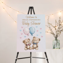 Willkommen zur Babyparty mit rosa blauem Teddybär
