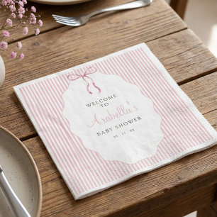 Willkommen zur Babyparty mit süßer rosa Schleife u Serviette