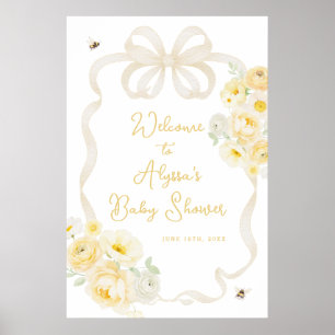 Willkommen zur Biene und gelben Blumen-Baby-Party Poster