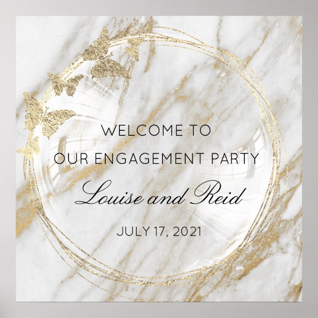 Willkommen zur Hochzeit Verlobung Gold Marmor Poster (Vorne)